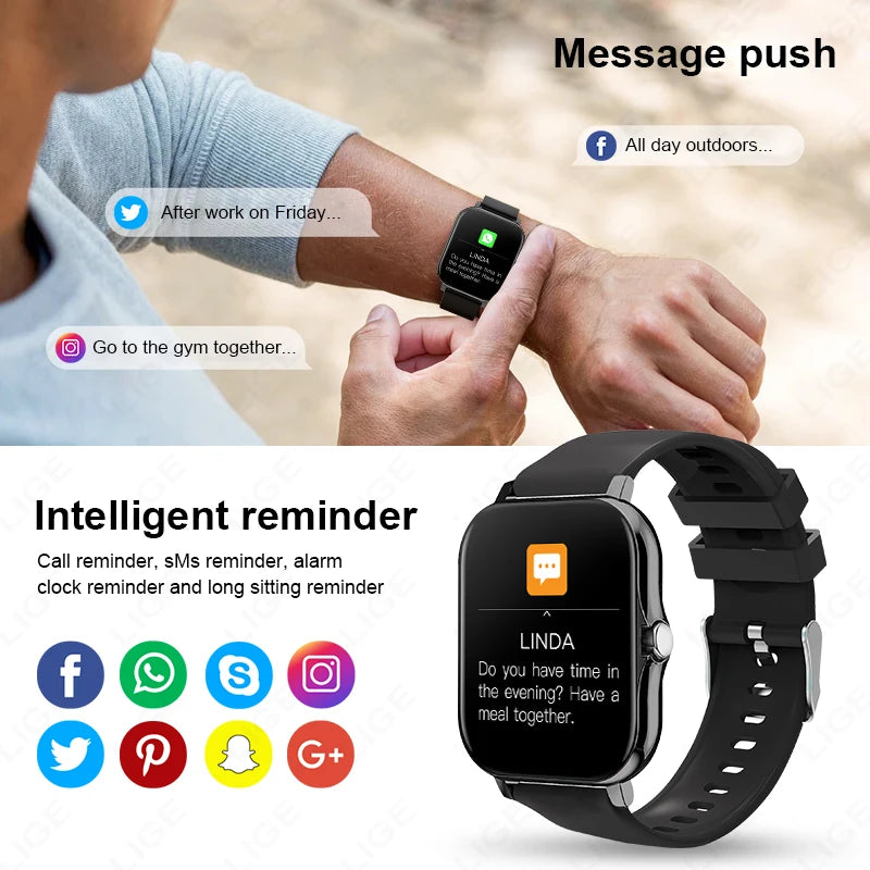 LIGE 1,44 Zoll Full Touch Screen Smart Uhr Bluetooth Anruf BT Musik EKG Gesundheit Überwachung Männer Frauen Smartwatch Für IOS Android