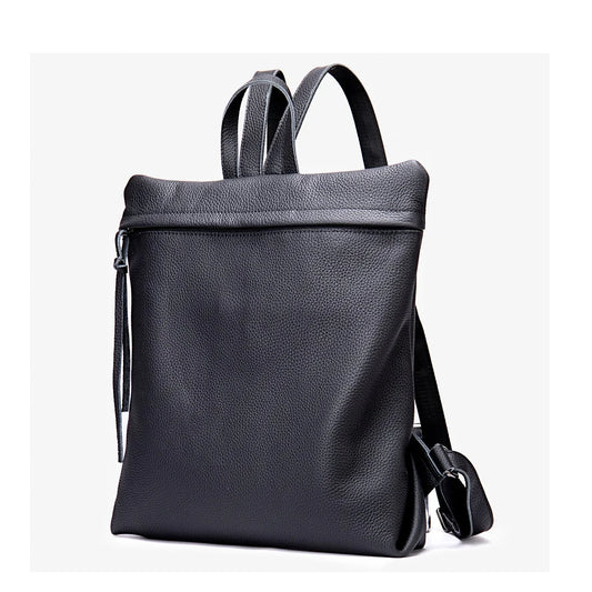 Schwarzer Lederrucksack mit Top-Griff, Vorderfach und Trägern