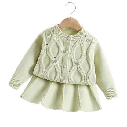 Mädchen Outfit Set aus Einfarbigem Pullover und dünnem Rock für Herbst