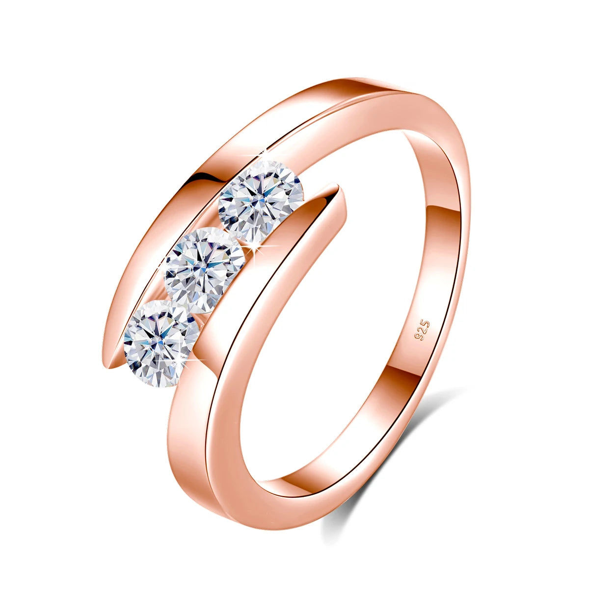 Damen-Ring aus Sterlingsilber 925 Mit Moissanit-Dreistein Und Zertifikat Verlobungs-Schmuck