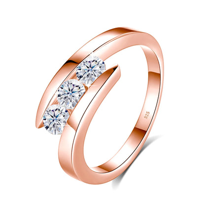 Damen-Ring aus Sterlingsilber 925 Mit Moissanit-Dreistein Und Zertifikat Verlobungs-Schmuck