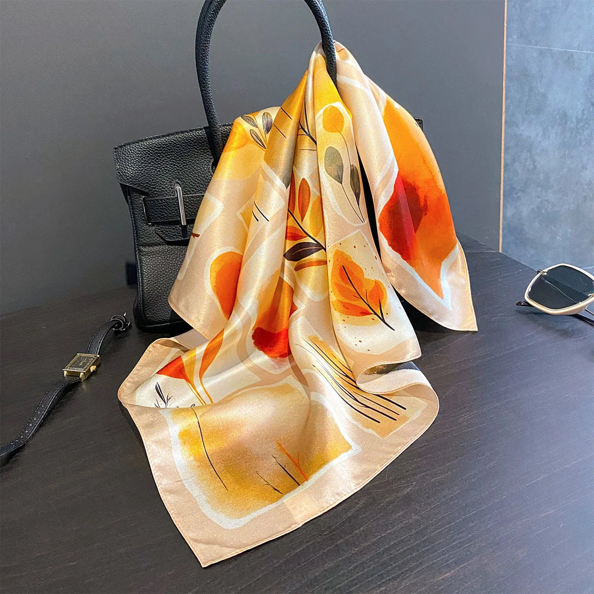 Damen Seidenschal 53cm quadratisch Blumenprint Luxus Hijab Bandana M