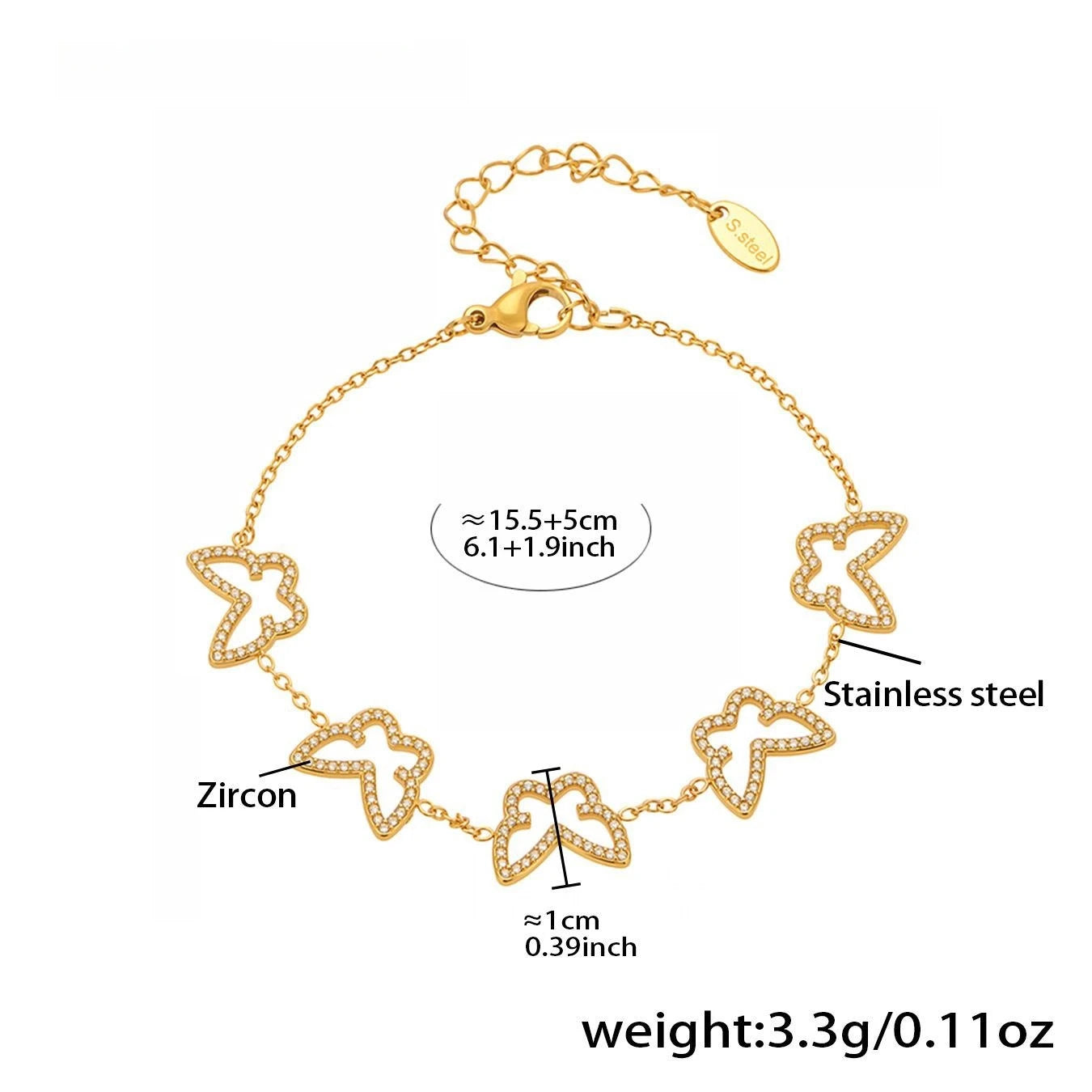 Damen-Charm-Armband mit Herzschleife und Zirkonia