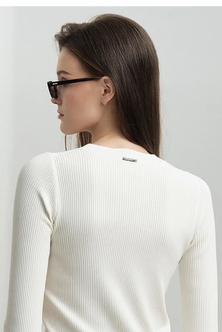 Damen-Rundhals-Cardigan Slim Doppelreißverschluss Viskose Frühling