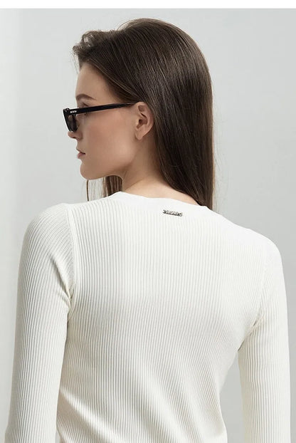 Damen-Rundhals-Cardigan Slim Doppelreißverschluss Viskose Frühling
