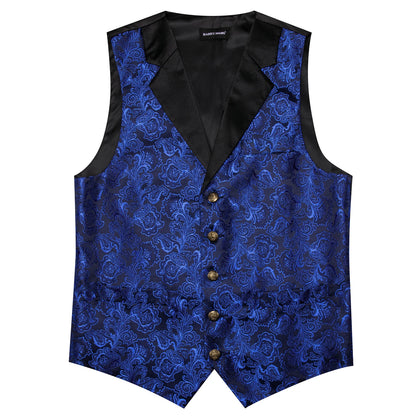Barry Wan elegante Herrenweste mit Paisley-Jacquard, blau-schwarz, mit Knopfleiste
