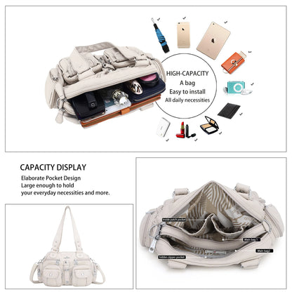Damen-Schultertasche Aus PU-Leder Mit Mehrfachfächern Praktisch Und Elegant Vintage-Stil