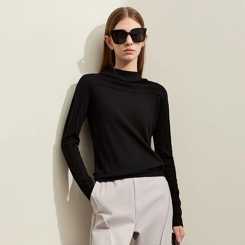 Damen-Kapuzenpullover Wolle Slim Stehkragen-Splicing Büro Herbst-Winter