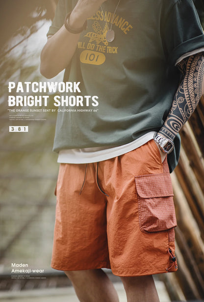 Männer Sommer Shorts aus leichtem Patchwork mit elastischer Taille in orange