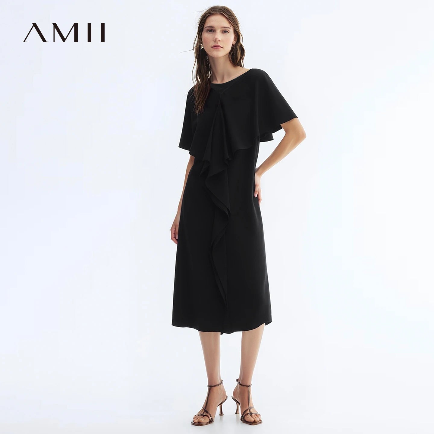 Elegantes Schulterfreies Midi Damenkleid Für Berufstätige