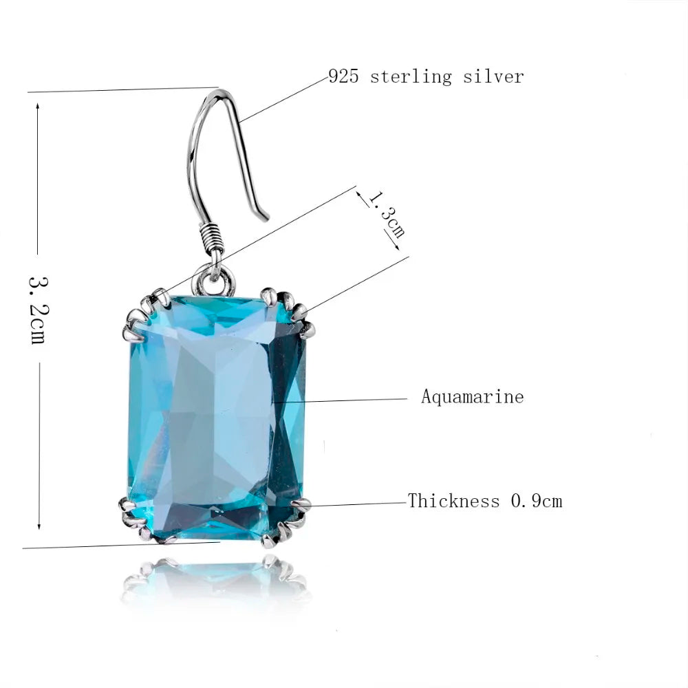 Damen-Ohrringe aus Sterlingsilber 925 mit quadratischem Aquamarin-Anhänger handgefertigtes Vintage-Design