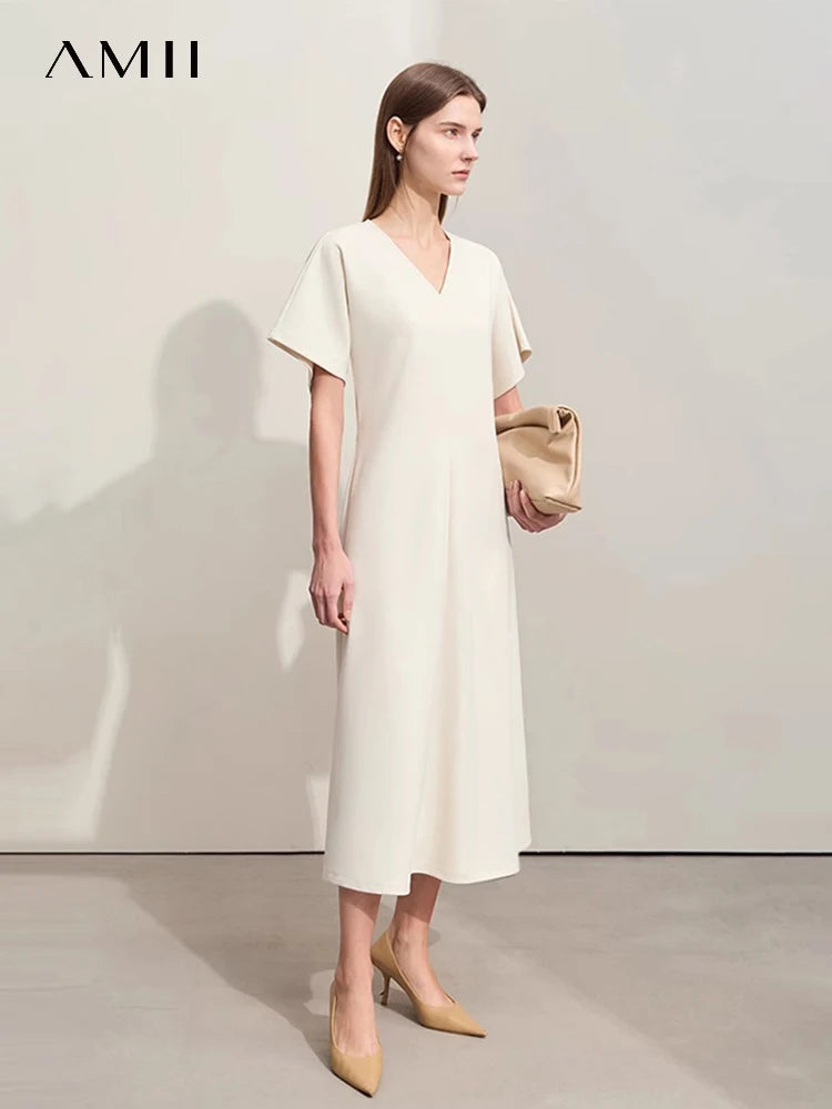 Minimalistisches Damen Kleid Mit V-Ausschnitt A-Linie Lang