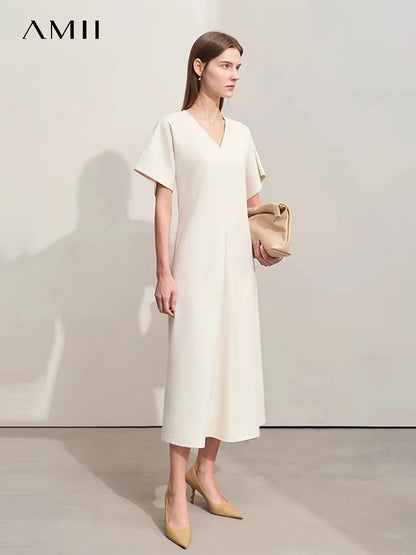 Minimalistisches Damen Kleid Mit V-Ausschnitt A-Linie Lang