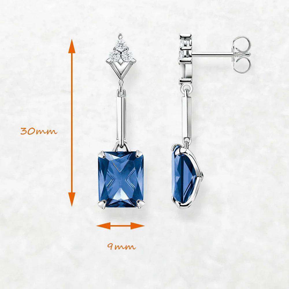 Damen-Ohrtropfen Saphirblau baumeln elegant aus Sterlingsilber