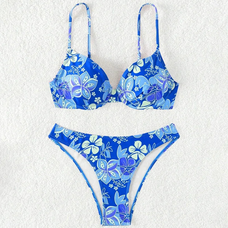 Sexy Bikini-Set mit Push-up-Effekt – Solides Badeoutfit für Damen am Strand oder Pool