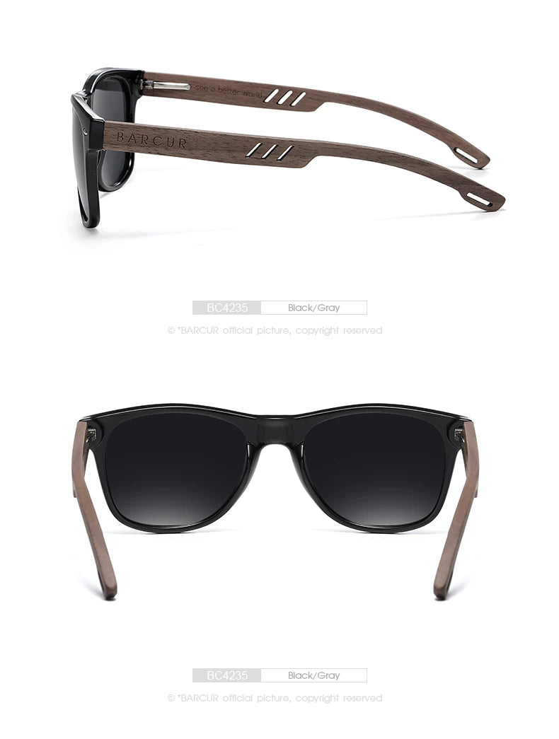 Sonnenbrille Walnussholz schwarz polarisiert UVA/B umweltfreundlich Herren