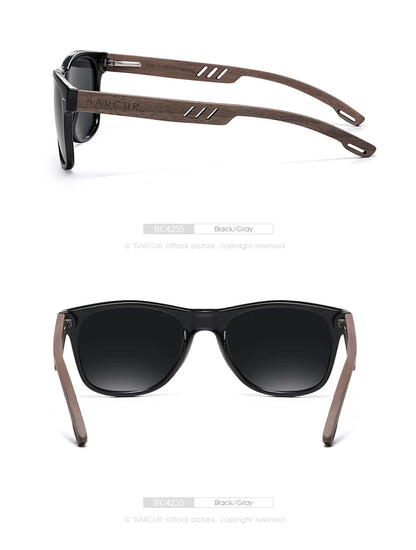 Sonnenbrille Walnussholz schwarz polarisiert UVA/B umweltfreundlich Herren