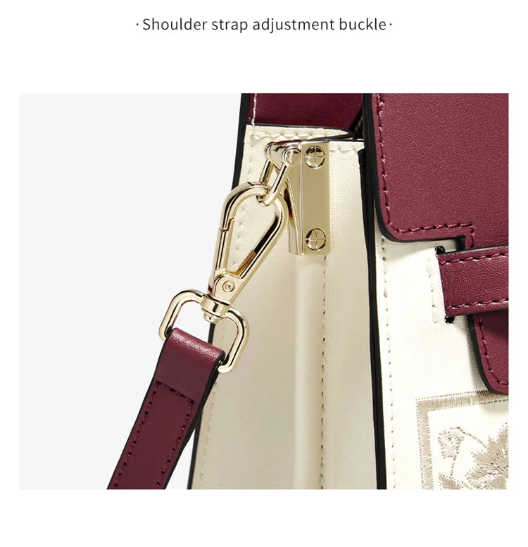Damen Schultertasche aus Splitleder mit Stickerei im chinesischen Stil