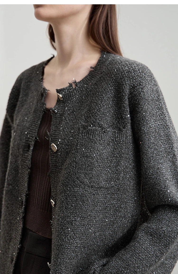 Damen-Strickjacke Rundhals englischer Stil einfarbig elegant Herbst