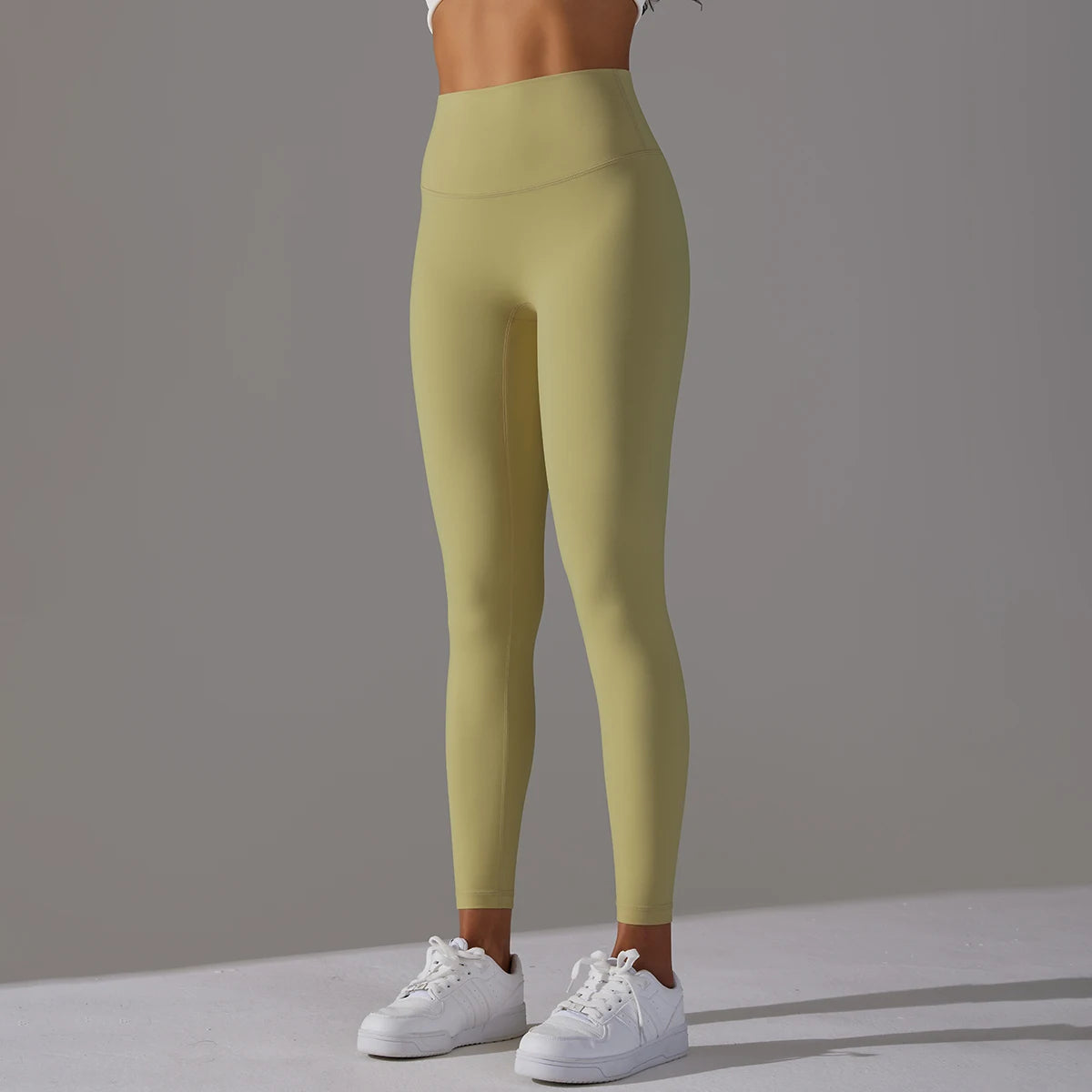 Nahtlose Yogahose Damen, hoch tailliert, lindgrün, eng anliegend