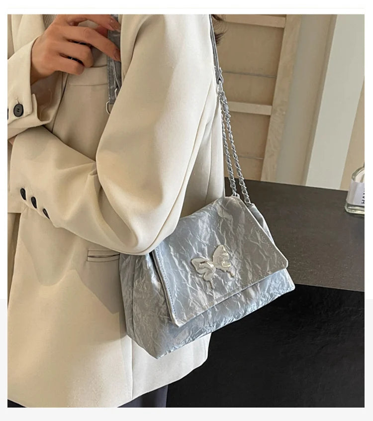Elegante Damen Schultertasche aus PU-Leder mit Schmetterlings-Dekor