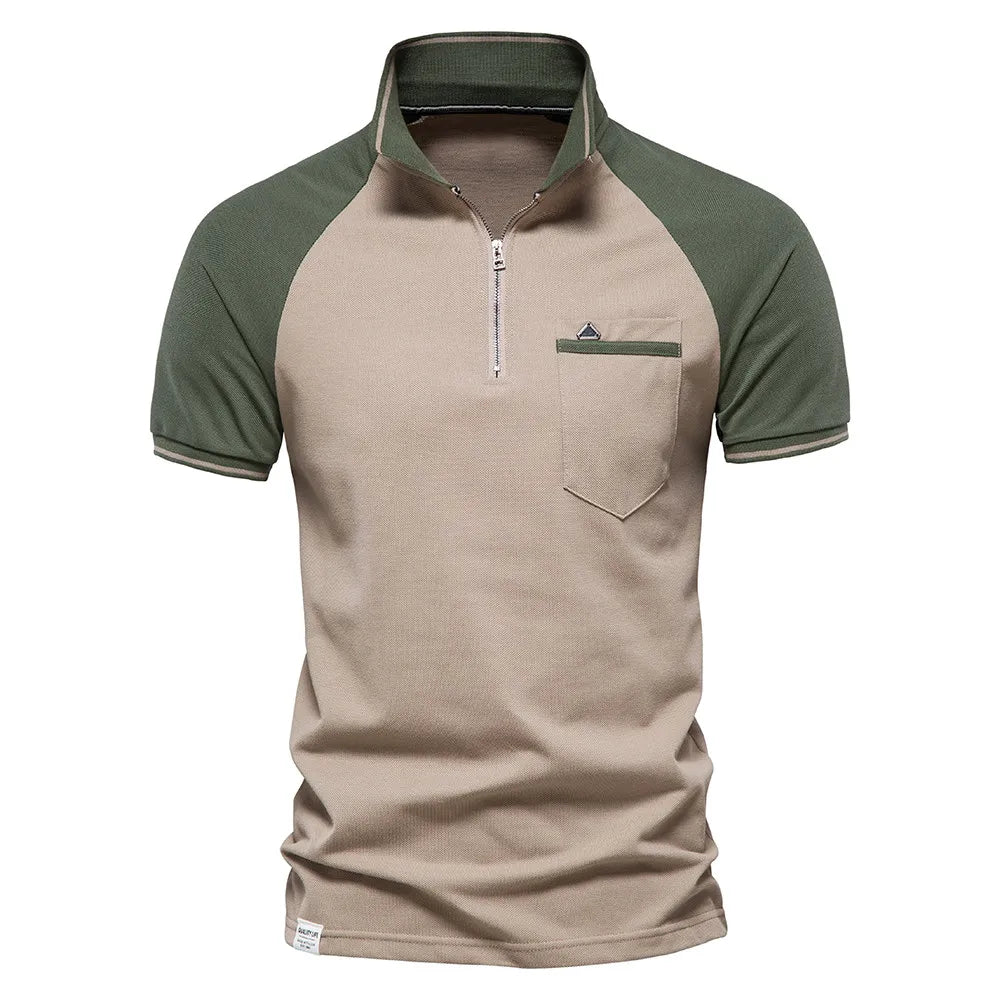 Herren Poloshirt aus Baumwolle mit Patchwork und Reißverschluss für den Sommer