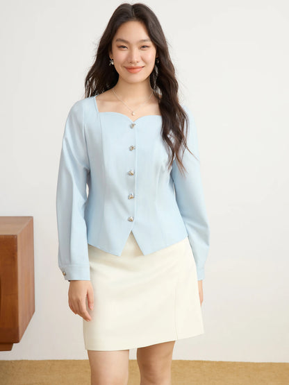 Langärmlige Damenbluse aus 100% Baumwolle in Blau und Pink – ideal für den Herbst und den Arbeitsalltag