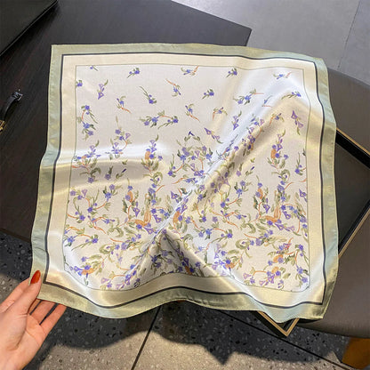 Damen Seidensatin Schal 53cm quadratisch Blumenprint Kopftuch Hijab Bandana F