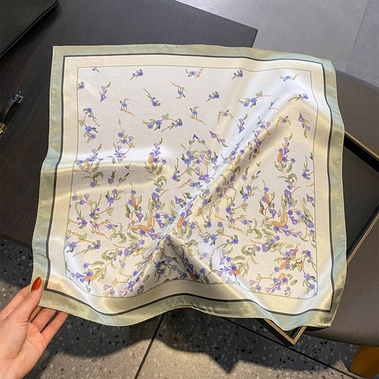 Damen Seidensatin Schal 53cm quadratisch Blumenprint Kopftuch Hijab Bandana F