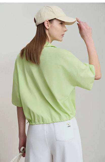 Damen T-Shirts im minimalistischen Stil mit neuem V-Ausschnitt und kurzen Ärmel
