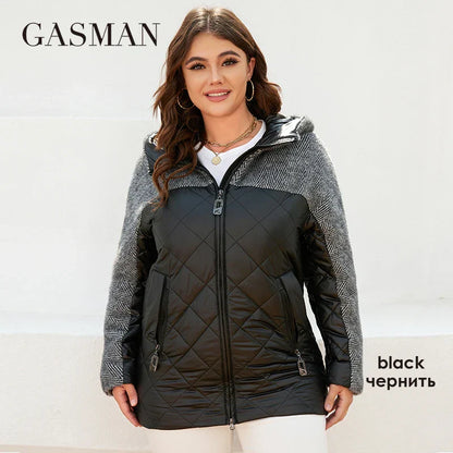 Damen-Winterparka mit Kapuze und Patchwork-Design – warm und dick gefüttert