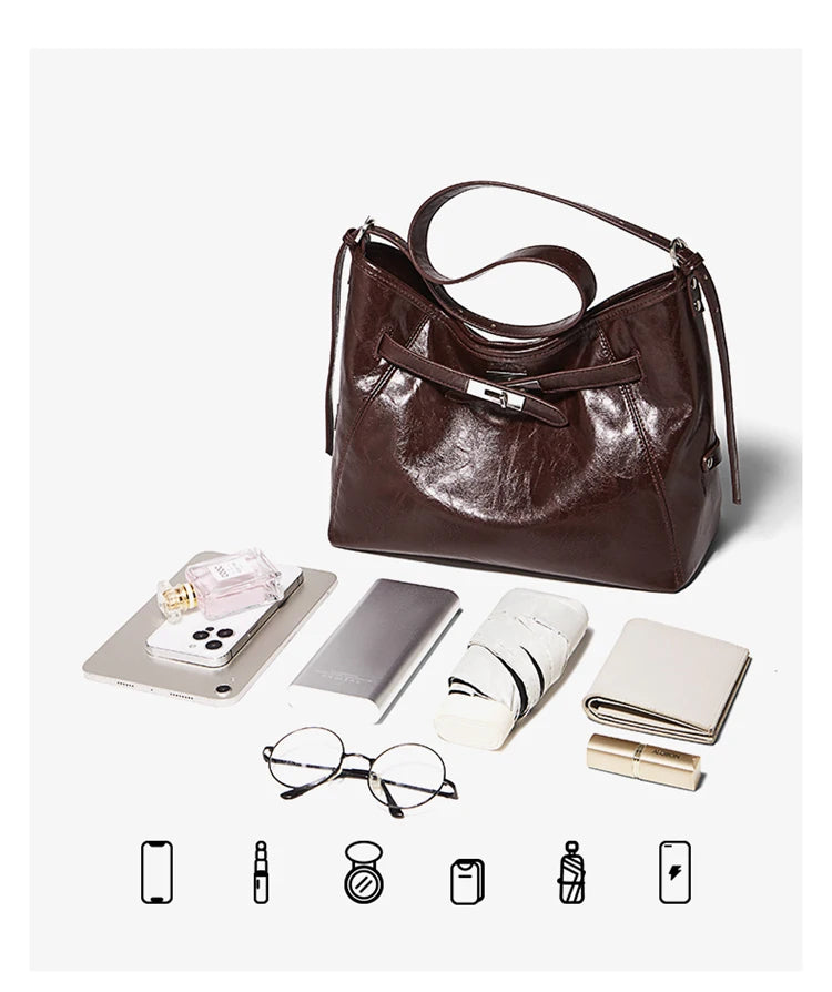 Damen-Schultertasche mit großem Fassungsvermögen aus PU-Leder, Alltagstasche für Arbeit und Freizeit