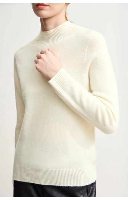 Damen-Halbrollkragen-Pullover 100 % Wolle warm vielseitig Winter