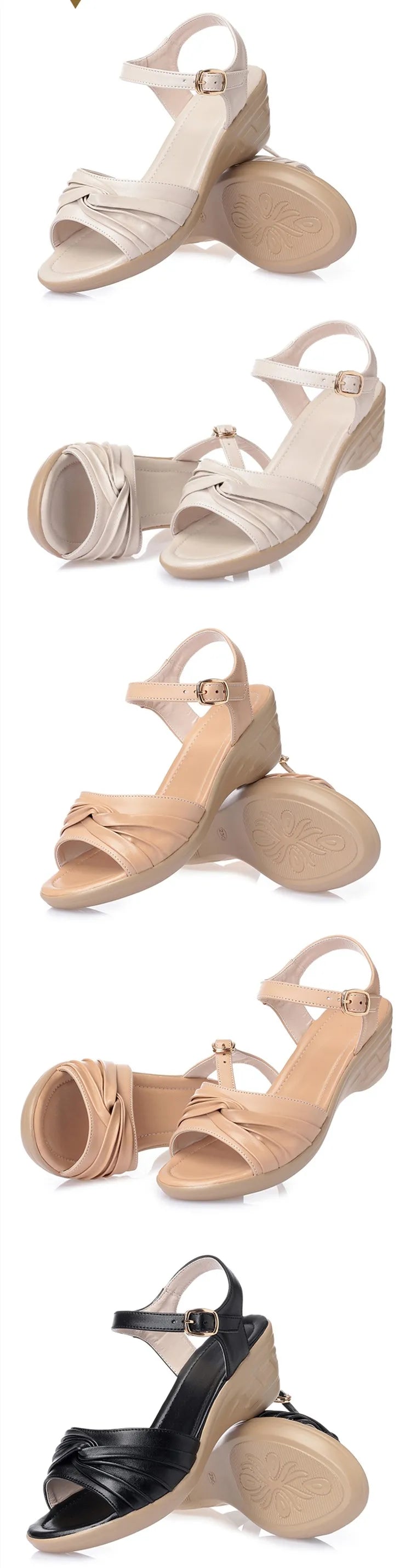 AIYUQI Sandalen Frauen Keil 2024, Neue Weiche Leder Frauen Sommer Sandalen Mittleren Absatz Mittleren Alters Große Größe Mama Sandalen frau