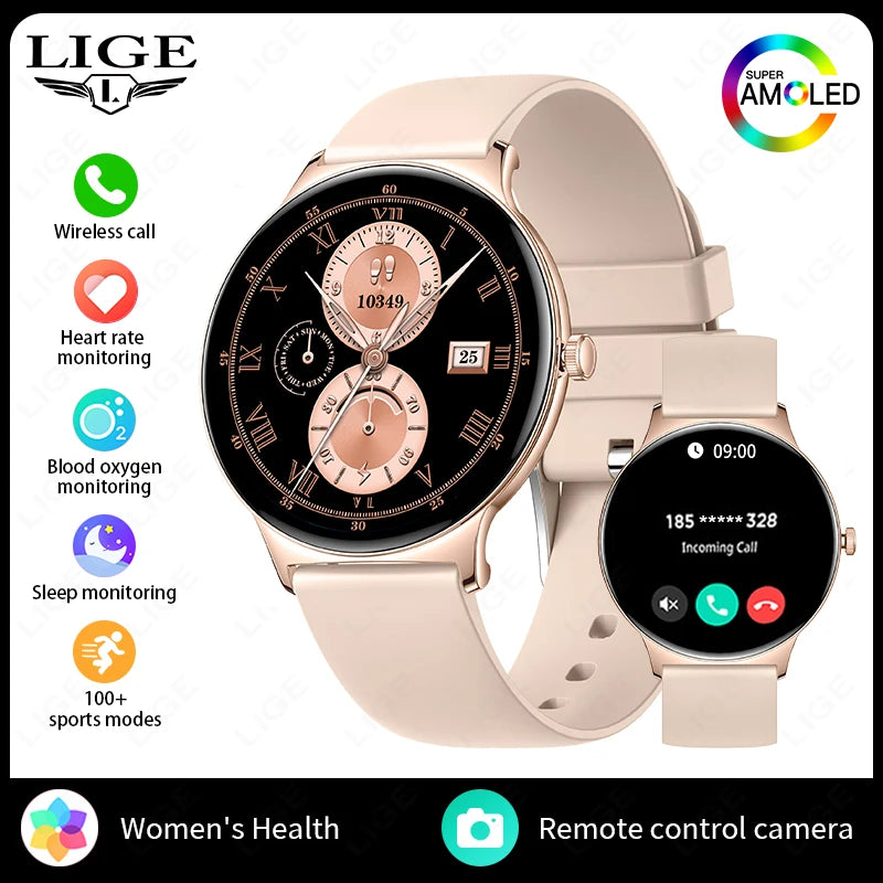 LIGE 2024 1,43" HD AMOLED Smart Watch DAMEN Herzfrequenz Blutsauerstoffmonitor Damen Gesundheit Smartwatch FÜR Xiaomi IOS Damen Geschenk