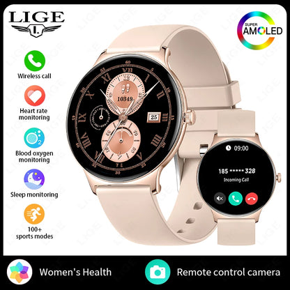 LIGE 2024 1,43" HD AMOLED Smart Watch DAMEN Herzfrequenz Blutsauerstoffmonitor Damen Gesundheit Smartwatch FÜR Xiaomi IOS Damen Geschenk