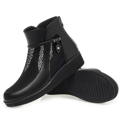 Damen Mesh Stiefel Plattform Echtes Leder