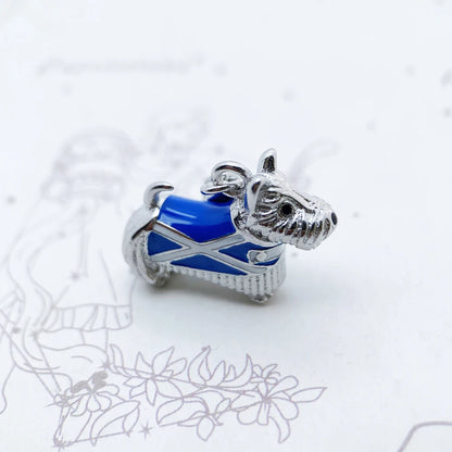 Anhänger aus 925er Sterlingsilber mit Westie-Hund, Schottland-Kreuz in Blau