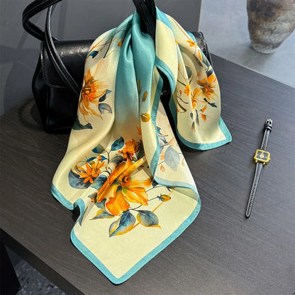 Damen Seidenschal 53cm Pferdprint quadratisch Haarband Halstuch Büro Hijab