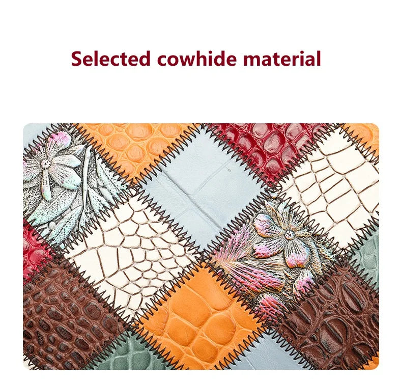 Damen-Schultertasche Patchwork-Leder Boho-Stil