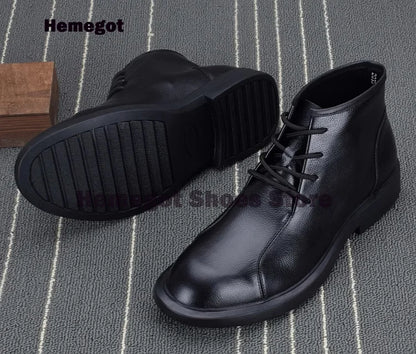 Men's Lace Up High Top Boots Soft Soled Soft Leather Breathable Durable Men's Leather Booties Cowhide Black Leather Men Shoes