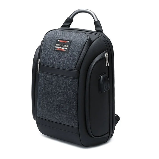 Damen-Rucksack Business mit Laptopfach, grau-schwarz meliertem Vorderfach, Reißverschlüssen