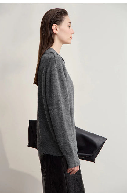 Damen V-Ausschnitt Pullover locker Raglan Wolle-Mix Pendler Herbst