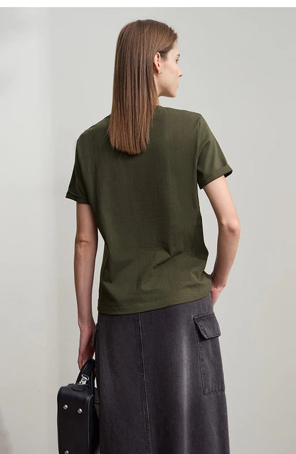 Damen T-Shirt im minimalistischen Stil mit bestickten Liebesperlen für den Sommer