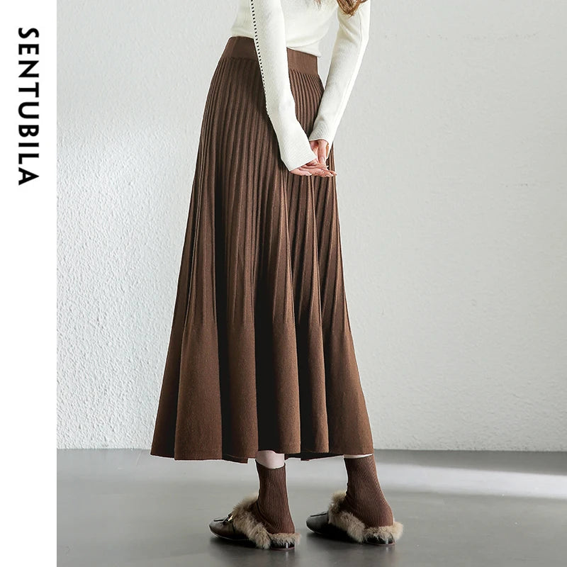 Frauen Midi Rock im eleganten A-Linien-Stil mit Falten für den Winter