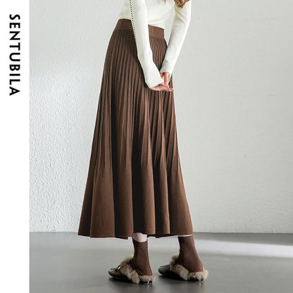 Damen Midi Rock im A-Linie Stil mit eleganten Falten für Herbst Winter