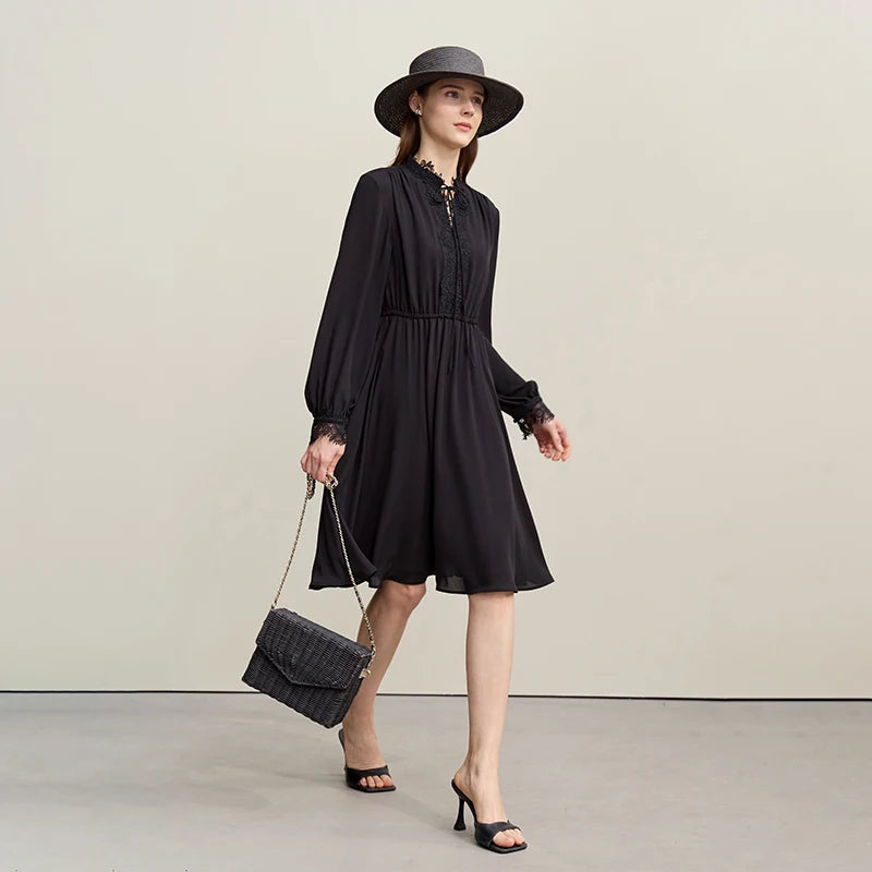 Elegantes Damen Chiffon Midikleid Mit V-Ausschnitt Und Flexibler Taille