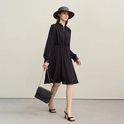 Elegantes Damen Chiffon Midikleid Mit V-Ausschnitt Und Flexibler Taille