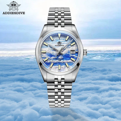 Herren-Automatikuhr mit 3D-Wolkenzifferblatt und Bubble-Glas