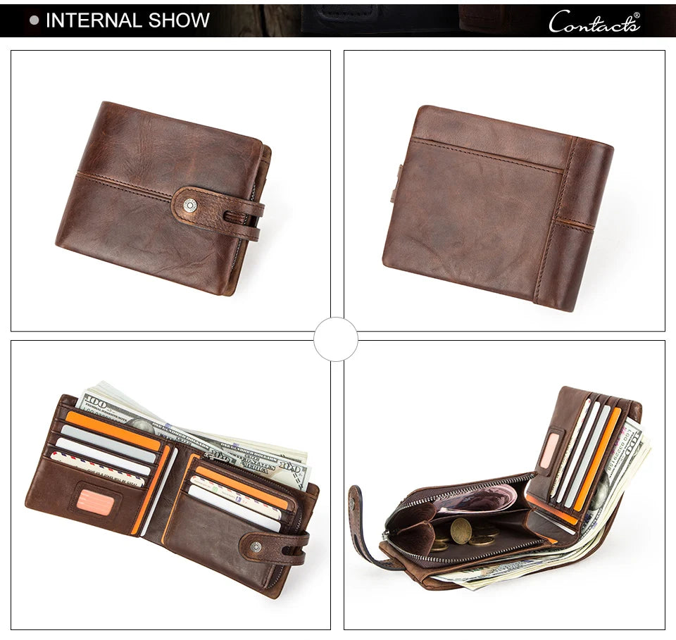 Herren Echtleder Geldbörse Bifold Vintage RFID Kartenhalter Geldclip Münzfach Reise